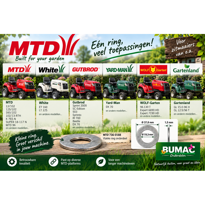 MTD vlakke ring onderdeel voor White, Gutbrod, Yard-Man en WOLF-Garten zitmaaiers