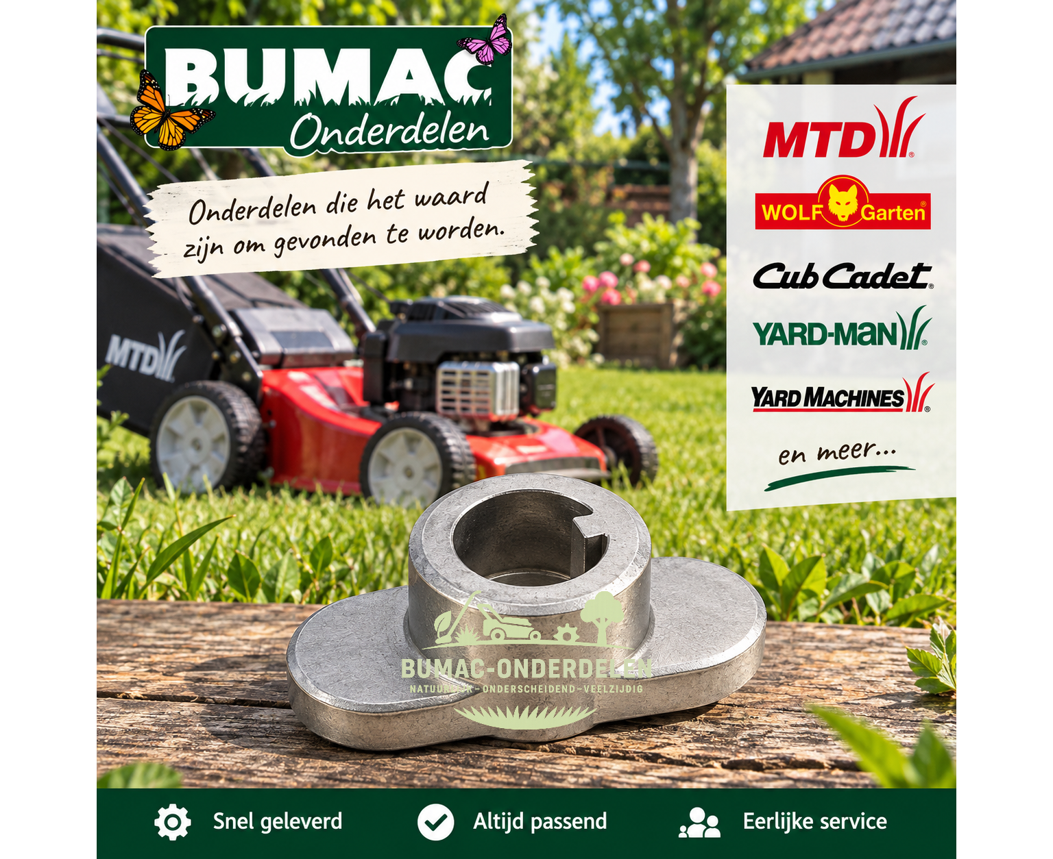 Meshouder onderdeel 25 mm met 4-punts ster voor MTD Wolf-Garten Cub Cadet en Yard Machines