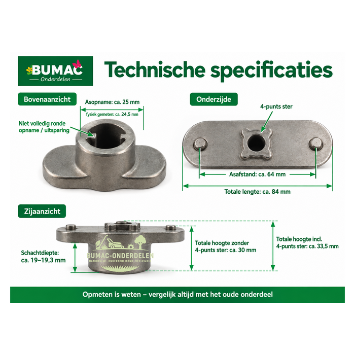 Meshouder onderdeel 25 mm met 4-punts ster voor MTD Wolf-Garten Cub Cadet en Yard Machines
