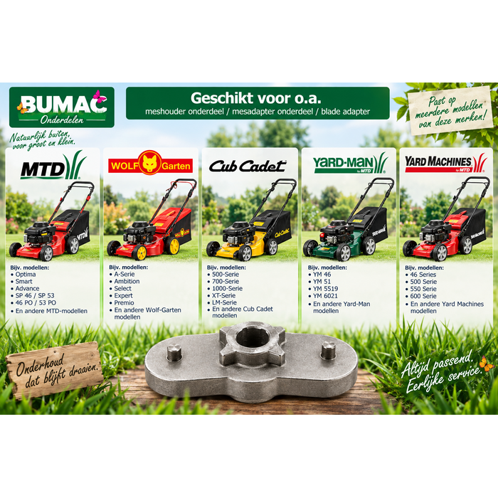 Meshouder onderdeel 25 mm met 4-punts ster voor MTD Wolf-Garten Cub Cadet en Yard Machines