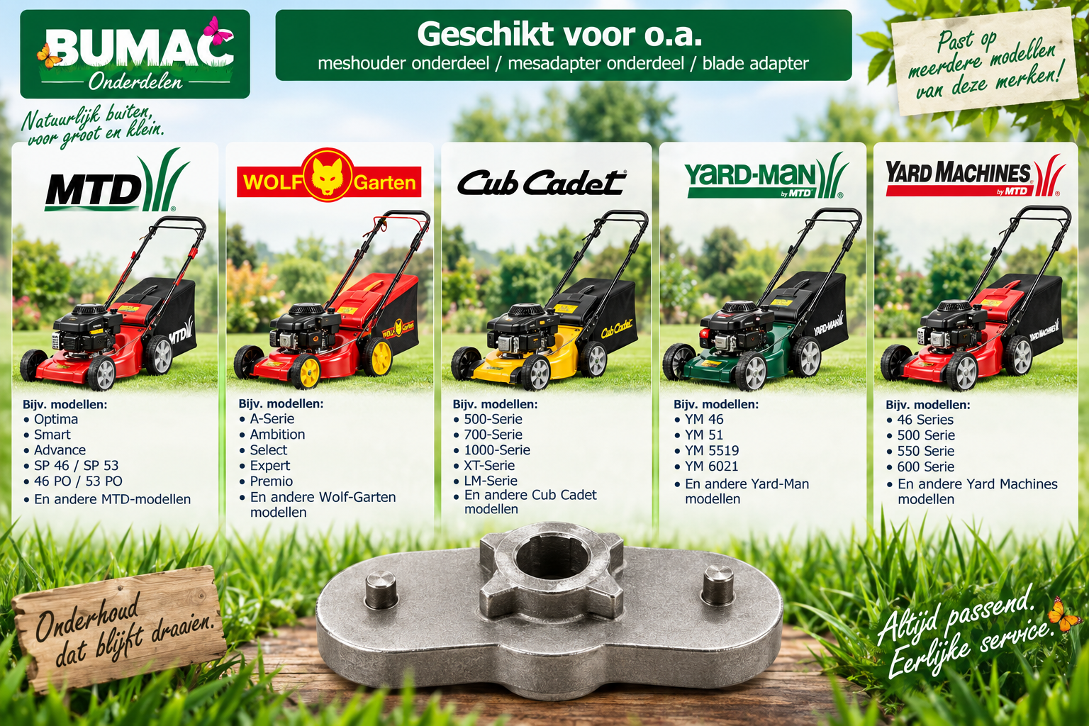 Meshouder onderdeel 25 mm met 4-punts ster voor MTD Wolf-Garten Cub Cadet en Yard Machines