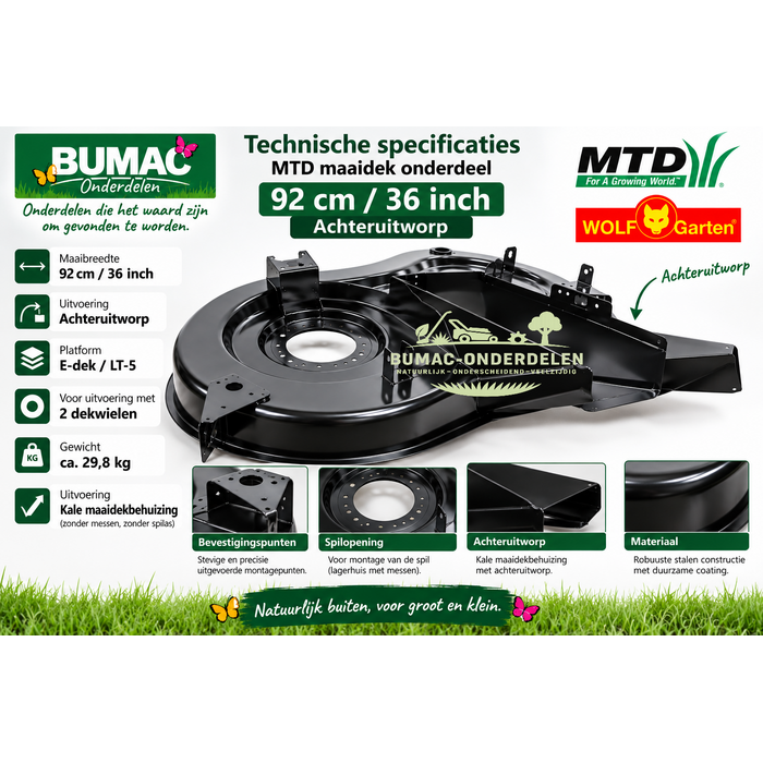 MTD maaidek onderdeel 92 cm / 36 inch achteruitworp voor WOLF-Garten, MTD en Cub Cadet zitmaaiers