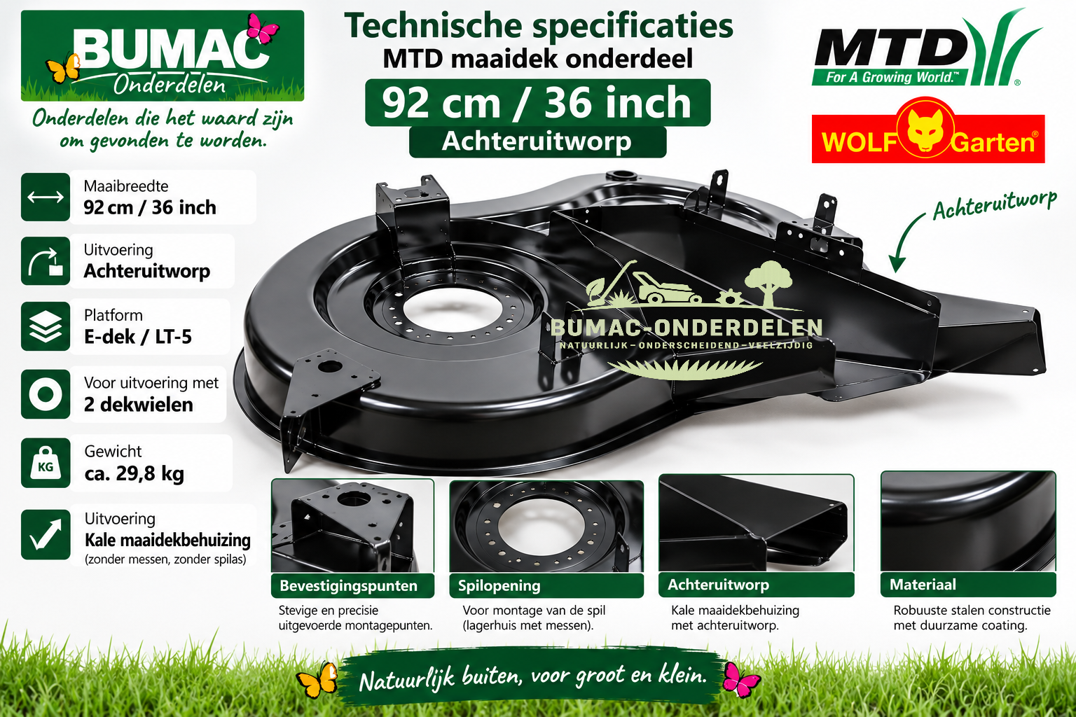 MTD maaidek onderdeel 92 cm / 36 inch achteruitworp voor WOLF-Garten, MTD en Cub Cadet zitmaaiers