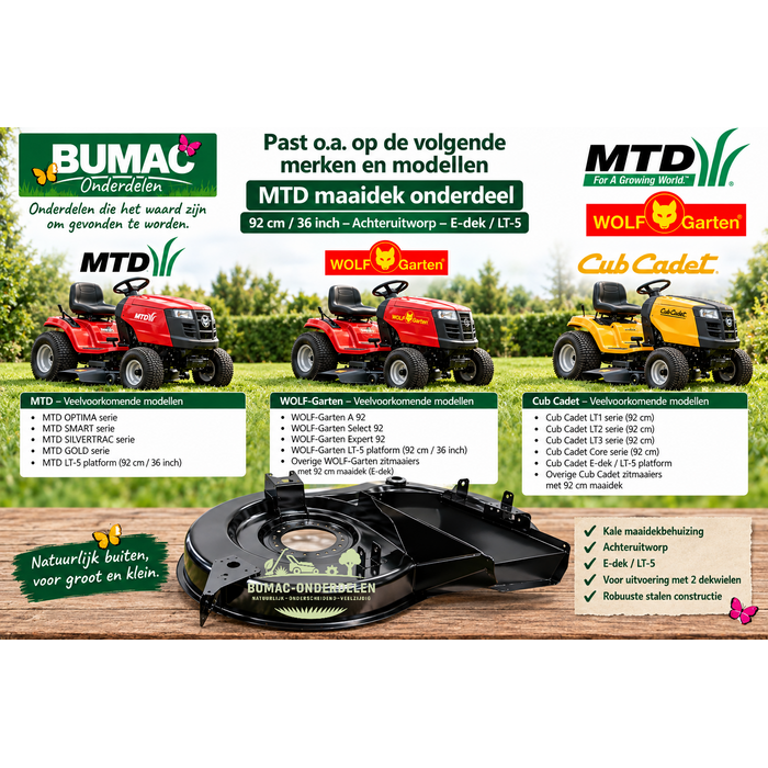 MTD maaidek onderdeel 92 cm / 36 inch achteruitworp voor WOLF-Garten, MTD en Cub Cadet zitmaaiers