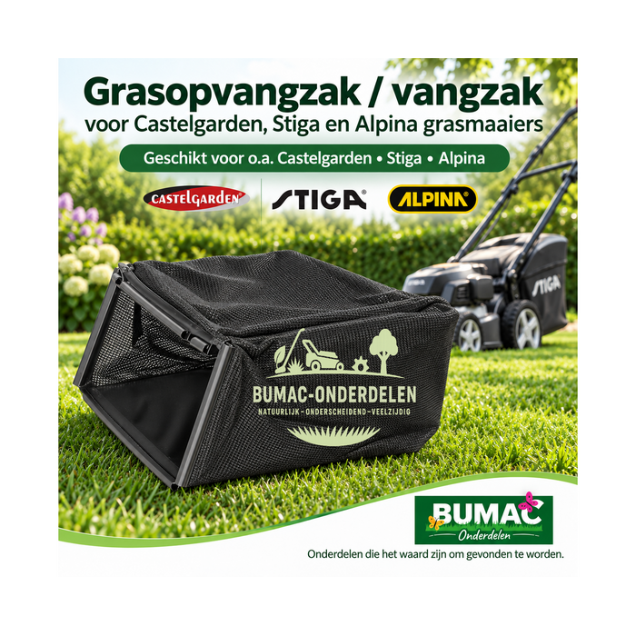 Grasopvangzak, grasvangzak en vangzak onderdeel voor Castelgarden, Stiga en Alpina grasmaaiers