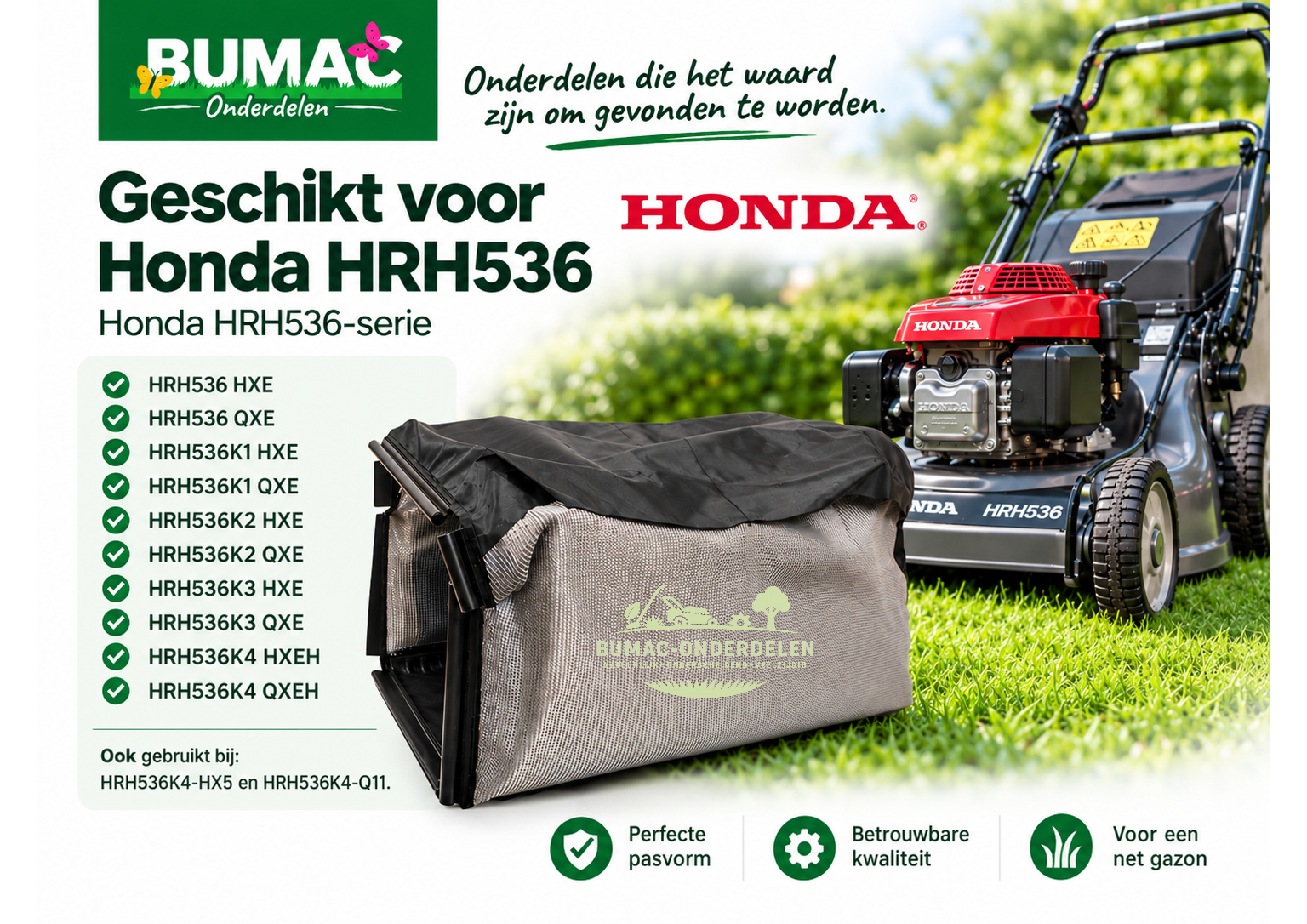 Grasopvangzak, grasvangzak en vangzak onderdeel voor Honda HRH536