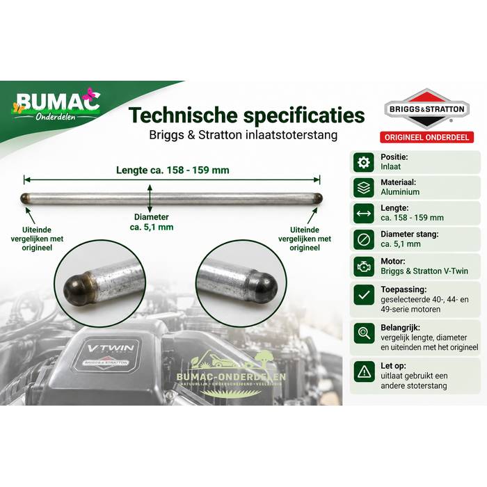 Aluminium inlaatstoterstang onderdeel voor Briggs & Stratton V-Twin motoren