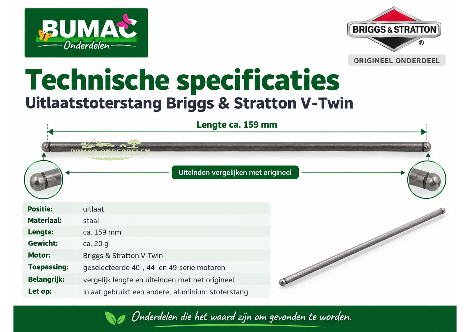 Stalen uitlaatstoterstang onderdeel voor Briggs & Stratton V-Twin motoren