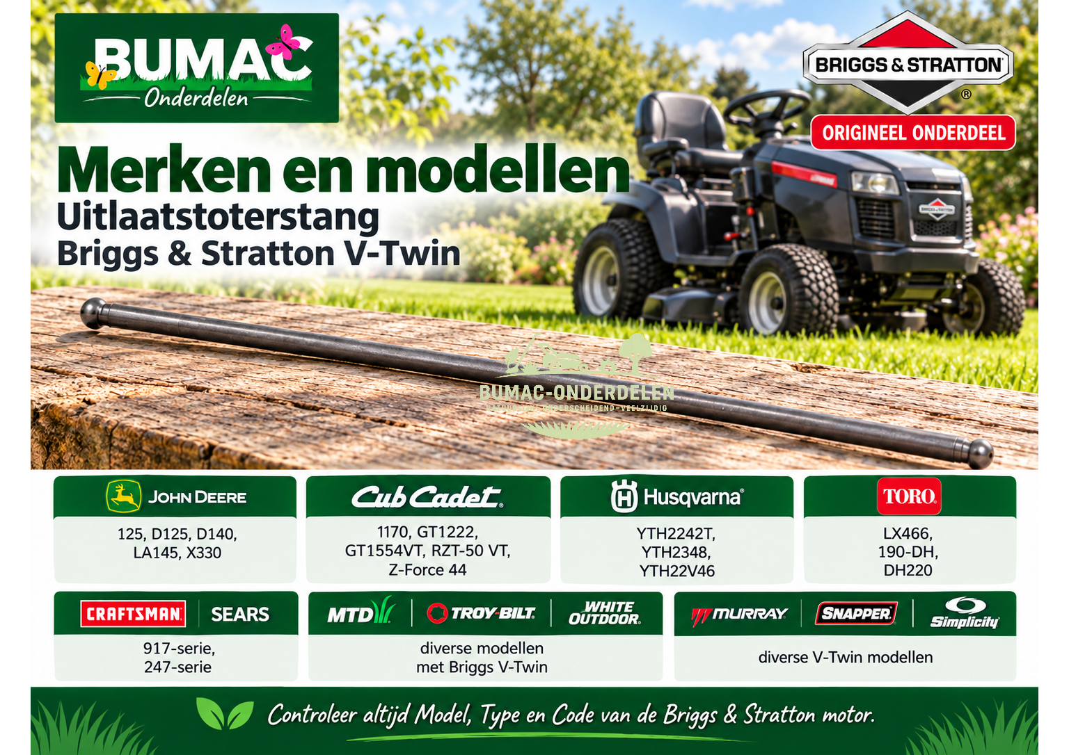 Stalen uitlaatstoterstang onderdeel voor Briggs & Stratton V-Twin motoren