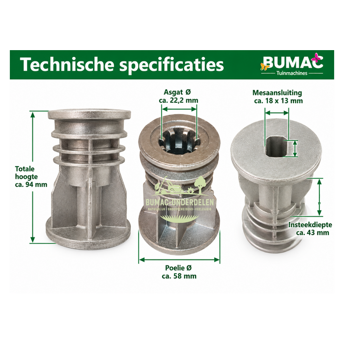 Meshouder onderdeel met poelie voor Castelgarden PA504 PA504TR en PA504TRE 22,2 mm