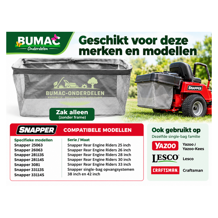 Grasopvangzak onderdeel voor Snapper Rear Engine Riders en zitmaaiers