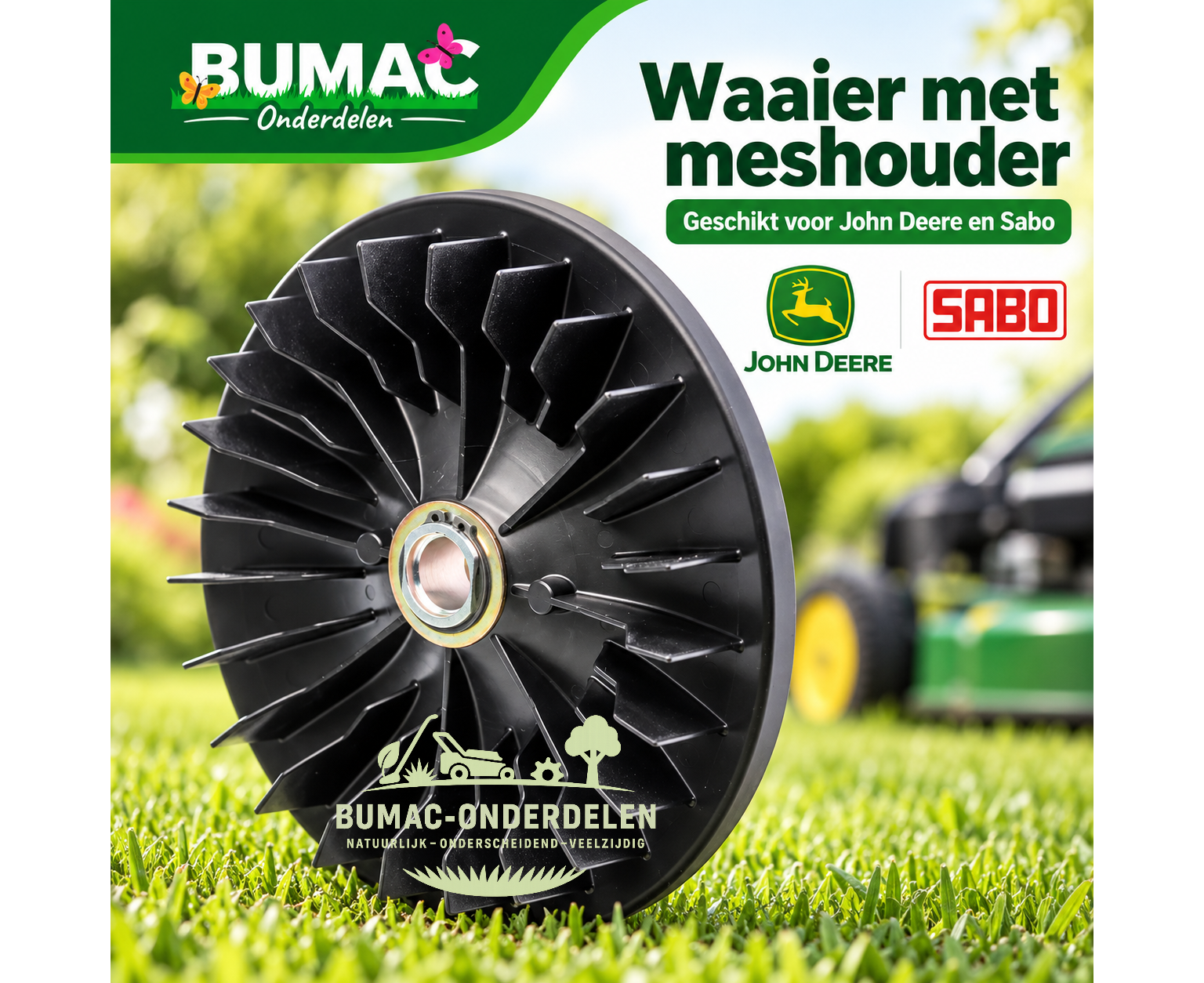 Waaier met meshouder onderdeel voor John Deere en Sabo loopmaaiers 22,2 mm