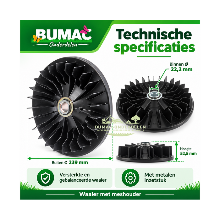 Waaier met meshouder onderdeel voor John Deere en Sabo loopmaaiers 22,2 mm