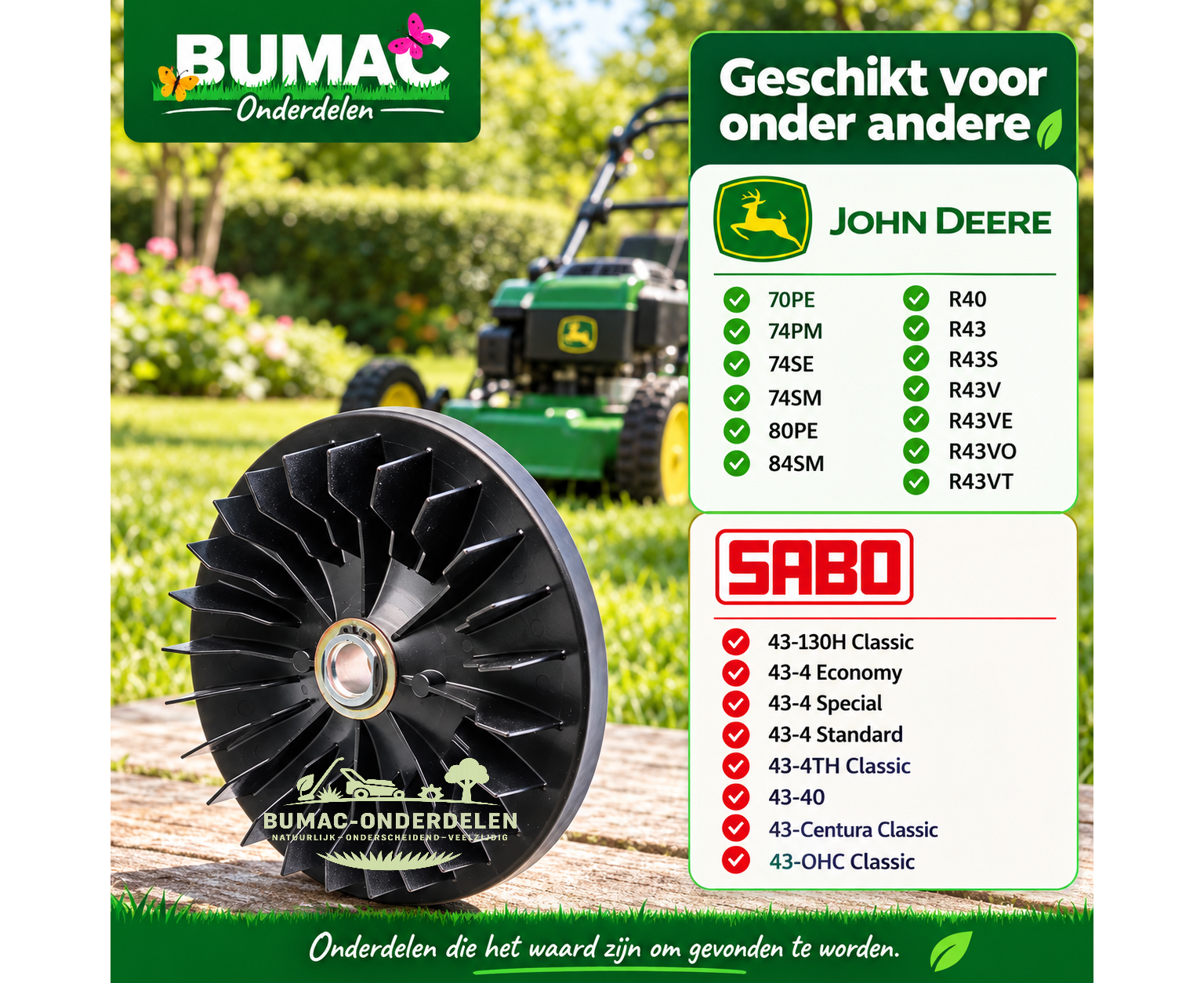Waaier met meshouder onderdeel voor John Deere en Sabo loopmaaiers 22,2 mm