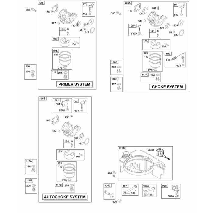 Briggs and Stratton Carburateur met Primer functie op Quantum en Europe motoren voor Grasmaaiers - Gazonmaaiers en Grasmachines van MTD, Stiga, Husqvarna, Jonsered, Wolf, CastelGarden, Viking, JohnDeere, Murray