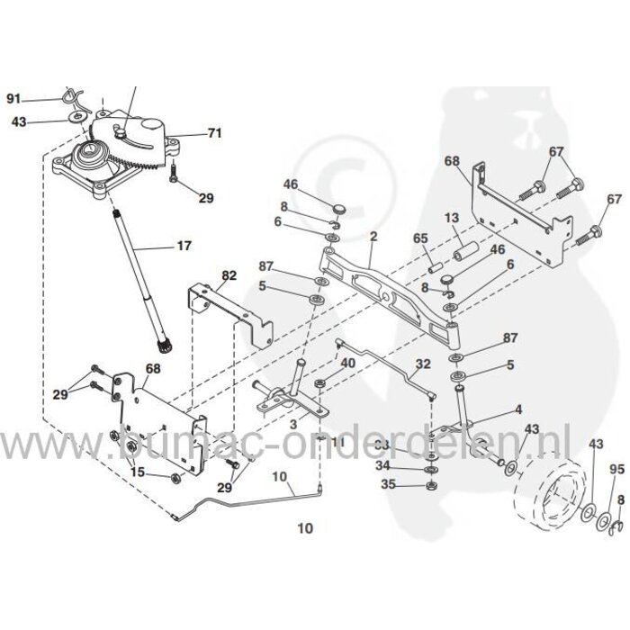 Spoorstang voor Zitmaaier van Husqvarna, Partner, Jonsered, Lazer, Mc Culloch, Wizard CT130, CT131, CT135, CT141, CT150, CT151, CT160, CTH130, CTH135, HECT135B, HECT135C, HECT135D, HECT150A, HECT150B, HECT150C  HECTH130A, HECTH130B, HECTH130C, HECTH130D