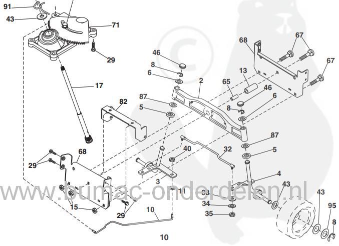 Spoorstang voor Zitmaaier van Husqvarna, Partner, Jonsered, Lazer, Mc Culloch, Wizard CT130, CT131, CT135, CT141, CT150, CT151, CT160, CTH130, CTH135, HECT135B, HECT135C, HECT135D, HECT150A, HECT150B, HECT150C  HECTH130A, HECTH130B, HECTH130C, HECTH130D