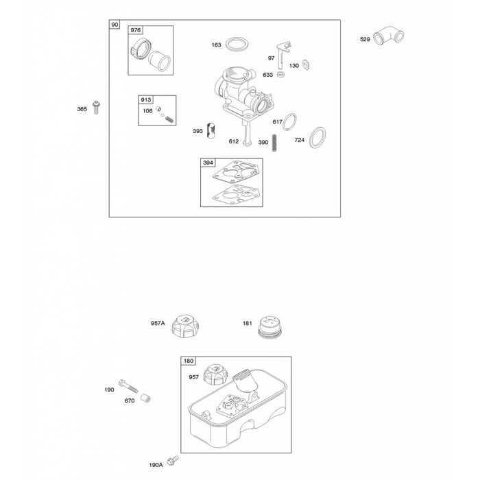 Carburateur Voor Briggs and Stratton BS12004 met Tank Compleet voor Classic - Sprint en Quattro Motoren, Benzinetank met Carburateur 5208068 + Tank Compleet, Benzinetank met Primer voor Directe inspuiting van de Benzine