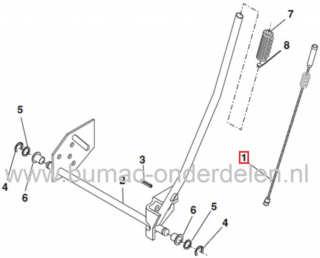 Hendel Maaihoogte Instelling Husqvarna - Lazer - Jonsered - Partner - McCulloch - Roper - Wizard - Yardpro - Craftsman - AYP Zitmaaier, Stang met Veer voor Hoogte Instelling van het Maaidek bij Zitmaaiers - Frontmaaiers - Tuintrekkers