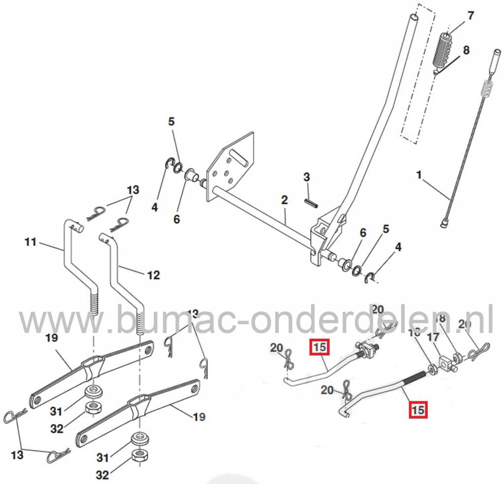 Voorste Stang Maaidekophanging AYP - Husqvarna - Jonsered - Partner - McCulloch - Lazer - Yardpro - Craftsman - Wizard Zitmaaier, Voorste Buis voor Ophanging Maaidek, Ophangstang voor Maaidekken van Zitmaaiers - Frontmaaiers - Tuintrekkers, onderdeel