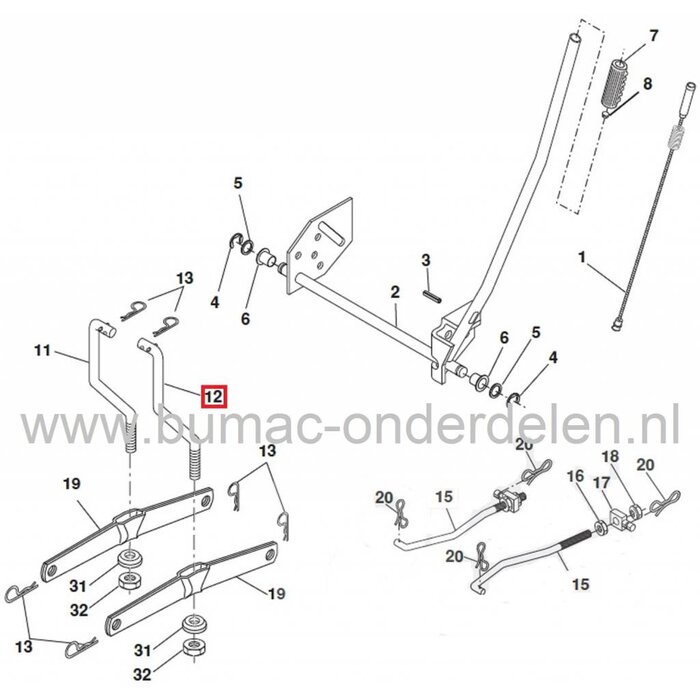 Stang Maaidekophanging Midden Rechts Husqvarna - Lazer - Jonsered - Craftsman - Partner - Roper - McCulloch - Wizard - Yardpro - AYP Middelste Rechter Stang voor Maaidek Ophanging, Buis Midden Rechts voor Ophangen Maaidek bij Zitmaaiers en Frontmaaiers