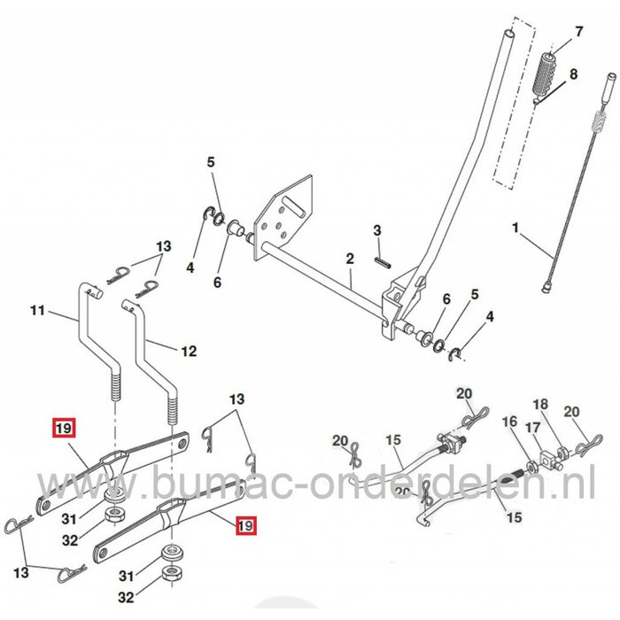 Verbindingsstang Maaidekophanging AYP - Husqvarna - Lazer - Jonsered - Craftsman - Partner - Roper - McCulloch - Wizard - Yardpro, Stang voor Bevestiging Maaidek, Buis voor Ophangen Maaidekken bij Zitmaaiers en Frontmaaiers