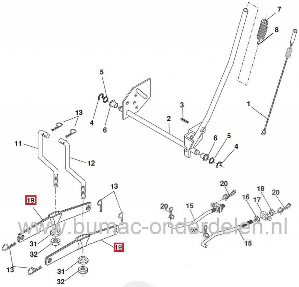 Verbindingsstang Maaidekophanging AYP - Husqvarna - Lazer - Jonsered - Craftsman - Partner - Roper - McCulloch - Wizard - Yardpro, Stang voor Bevestiging Maaidek, Buis voor Ophangen Maaidekken bij Zitmaaiers en Frontmaaiers