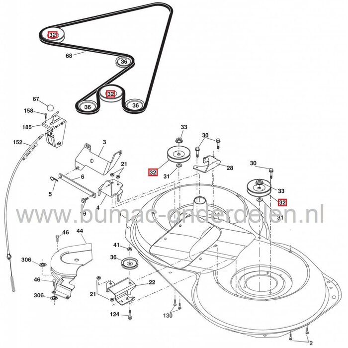VSnaar Poelie voor aandrijving van de Messen voor Zitmaaier - Trekker van Husqvarna - Wizard - Jonsered - Partner - Mcculloch - Alpina - Yardpro - Lazer - Craftsman - AYP M155107HRB, M165107HRB, M185107HRB, M200107HRB, CTH150, CTH150 TWIN, CTH150 XP, CTH1