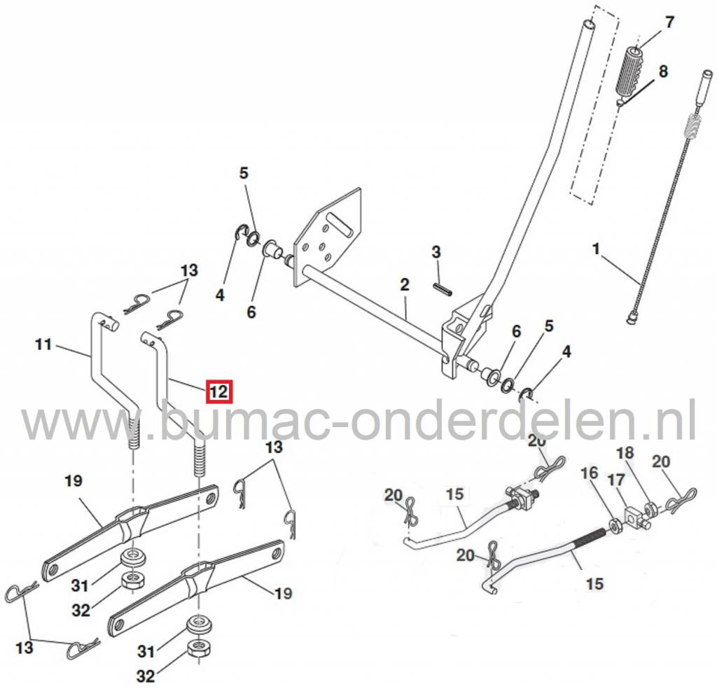 Stang Maaidekophanging Midden Rechts AYP, Craftsman, Husqvarna, Lazer, Jonserd, Partner, McCulloch, Wizard, Roper, Yardpro Zitmaaiers - Frontmaaiers - Tuintrekkers, Rechter Buis voor Ophanging Maaidek, Rechtse Ophangstang voor Maaidekken