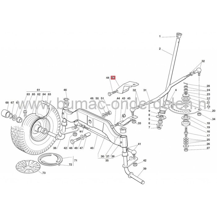 Stuurhevel CASTELGARDEN Zitmaaiers 102 en 122 Cm, TCP102 - TCR102 - TCP122 - TCR122, Stuurarm op Linker Vooras, Stuur Hevels voor Castelgarden - Stiga - Mountfield - Alpina Zitmaaiers - Frontmaaiers - Tuintrekkers met 102 Cm Maaibreedte