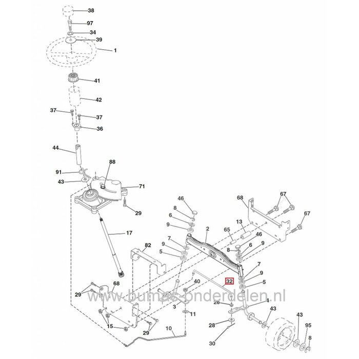 Spoorstang voor Husqvarna, Jonsered, Partner, Lazer, McCulloch, AYP, Wizard, Roper, Yardpro, Craftsman Zitmaaiers - Frontmaaiers - Tuintrekkers