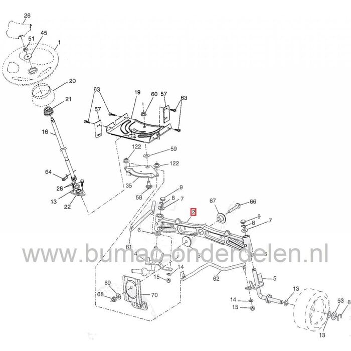 Vooras voor Husqvarna, AYP, Jonsered, Lazer, Craftsman, McCulloch, Partner, Yardpro, Wizard, Roper Zitmaaier - Frontmaaier - Tuintrekker, Gietijzer, Giet IJzeren Voorassen voor Zitmaaiers Craftsman YT4000