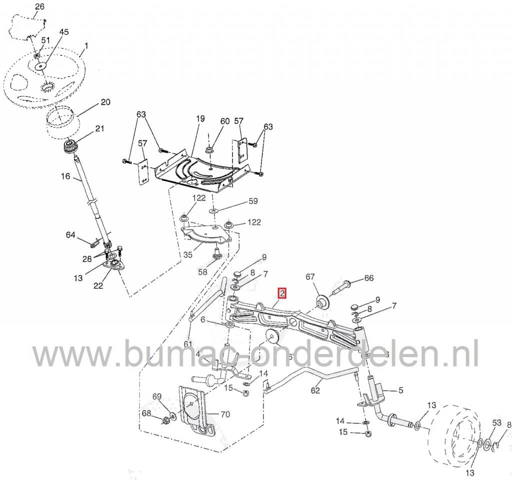Vooras voor Husqvarna, AYP, Jonsered, Lazer, Craftsman, McCulloch, Partner, Yardpro, Wizard, Roper Zitmaaier - Frontmaaier - Tuintrekker, Gietijzer, Giet IJzeren Voorassen voor Zitmaaiers Craftsman YT4000