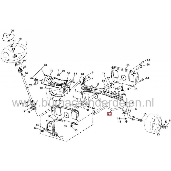 Stuurstang Rechts voor Husqvarna, Jonserd, Craftsman, Lazer, Partner, McCulloch, Wizard, Zitmaaier, Tuintrekker Rechter StuurStang YT4000, CT126, CTH126, LT151, LTH151, LT2213, LT2213 A, LT2223, M11577HRB, M11577RB, M155107HRB, TC130, TC138, TC142, TC238