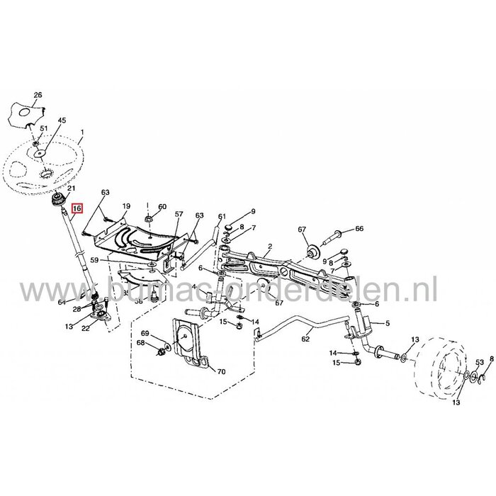 Stuuras voor Craftsman, Husqvarna, Lazer, Jonsered, McCulloch, AYP, Partner, Wizard, Roper, Yardpro Zitmaaier, Frontmaaier, Tuintrekker Stuur As TC142, YT4000, YTH2242T, YTH2246, 2042LS, XT19H42YT,  PB20H42YT, PB20H46YT, PB22H42YT