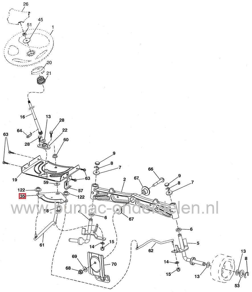 Stuursegment Craftsman, Husqvarna, Lazer, AYP, Jonsered, Mc Culloch, Partner, Roper, Wizard, Yardpro, Tandheugel voor Stuurinrichting van Zitmaaiers, Frontmaaiers, Tuintrekkers, Craftsman YT4000