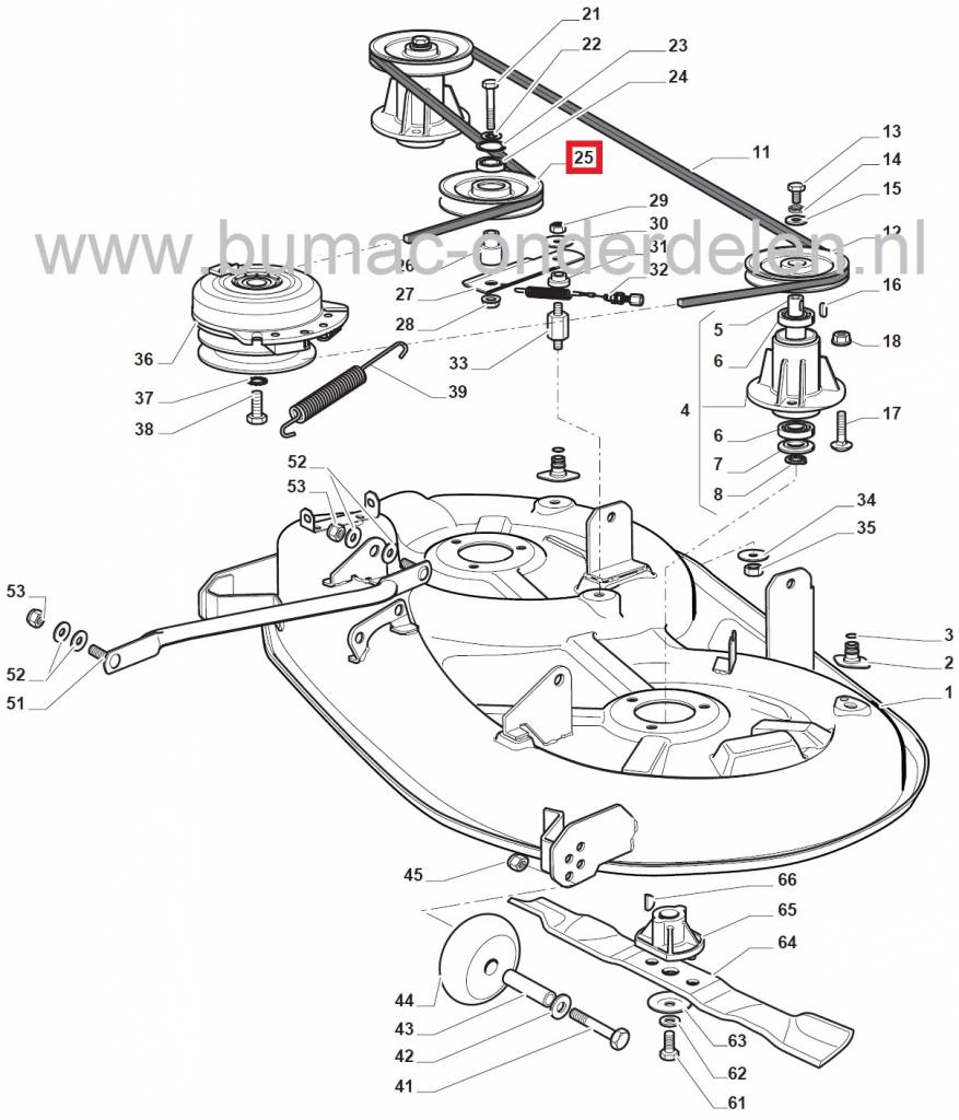 Poelie voor Castelgarden XD98 - XD140 - XDL170 - XDL190HD - SD98 - L185BH, Stiga SD98 - Estate Tornado - Estate Tornado II - HST108, Zitmaaiers met een Maaibreedte van 98 en 108 Cm, Mulch, Zijuitworp, Span Poelie, Poely, Poulie, Castel Garden, Spanpoelie