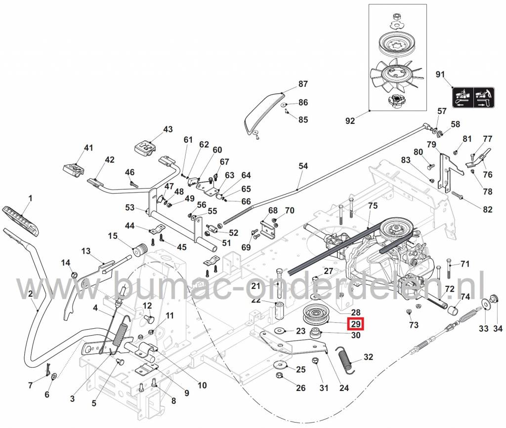 Spanpoelie CASTELGARDEN XE866 - XE966 - MJ66 - MJ66E - NR66 Zitmaaiers met 66 Cm Maaibreedte, Span Poelie Castel Garden, Stiga, Alpina, Mountfield Scooter, Skelter, Tuintrekker, Riemschijf, Pouly