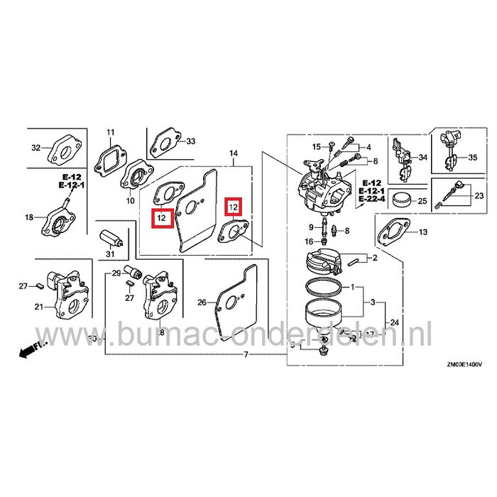 Inlaatpakking voor Honda GCV135, GCV160, GCV190, G200, GC160 en GK200 Honda motor, Voorkomend op Grasmaaier, Gazonmaaier