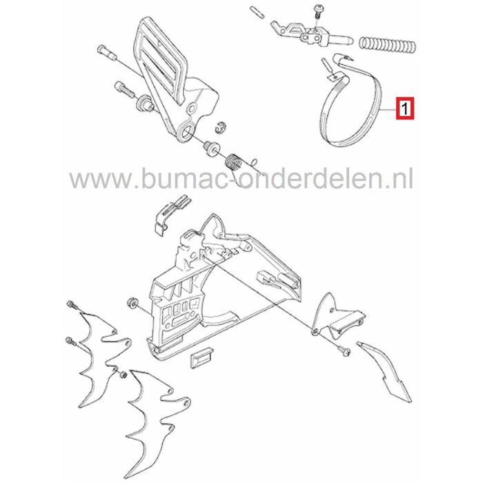 Remband voor Husqvarna Kettingzaag 394 en 395, Rembanden voor HUSQVARNA - JONSERED - PARTNER - MCCULLOCH Kettingzagen - Motorzagen, Remveren, Remveer voor Kettingzaag, Motorzaag