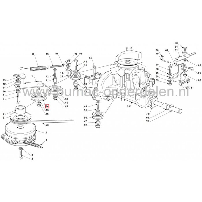Spanpoelie voor Castelgarden - Stiga - Husqvarna - John Deere - Alpina - Dolmar - Makita - Honda - Mountfield - Murray - Solo Zitmaaiers, Poelie voor het spannen van de Rij V snaar