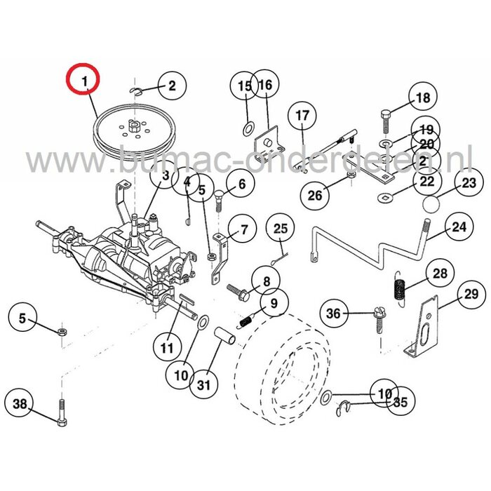 Poelie voor Husqvarna, Craftsm0an, Jonsered, Partner, McCulloch, Wizard, Lazer, Yardpro, AYP Zitmaaiers, Riemschijf voor V snaar Rijaandrijving bij Zitmaaiers - Frontmaaiers - Tuintrekkers