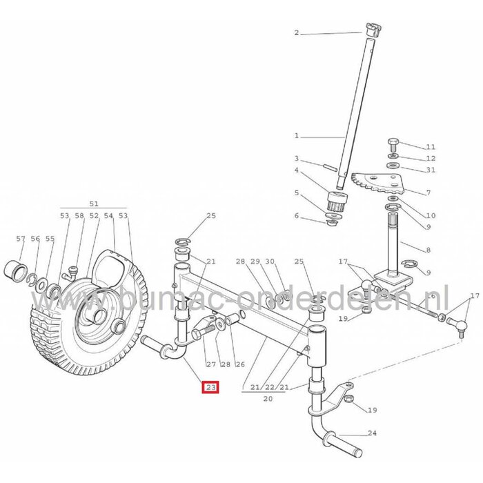 Fusee Rechts voor CASTELGARDEN - STIGA - ALPINA - MOUNTFIELD Zitmaaiers, Wielas, Wiel Assen voor Zitmaaiers - Frontmaaiers - Tuintrekkers, Rechter Fusee
