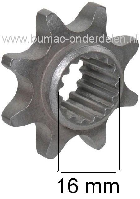 Tandwiel 8 Tands Spline voor Ketting Castelgarden - Stiga - Alpina - Mountfield, Zitmaaier - Frontmaaier - Tuintrekker