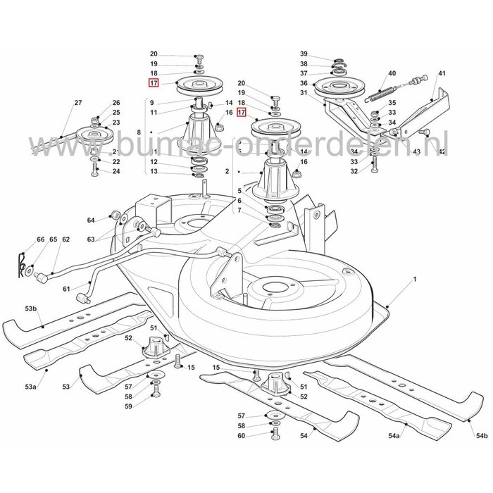 Riemschijf CastelGarden - Stiga - Alpina - Mountfield Zitmaaiers met 92 Cm Maaibreedte, J92 - Twin Cut 92 - Junior 92, Poelie met Spiebaan voor Aandrijving van het Maaidek bij Zitmaaiers - Frontmaaiers - Tuintrekkers