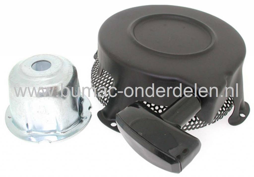 Starter Compleet voor Briggs & Stratton Motoren met Horizontale Krukas op Generator - Waterpomp - Aggregaat - Tuinfrees - Houtversnipperaar - Triliplaat, B&S Complete Handstarters, Repeteerstarters voor Briggs and Stratton Motoren, B en S Starterdelen