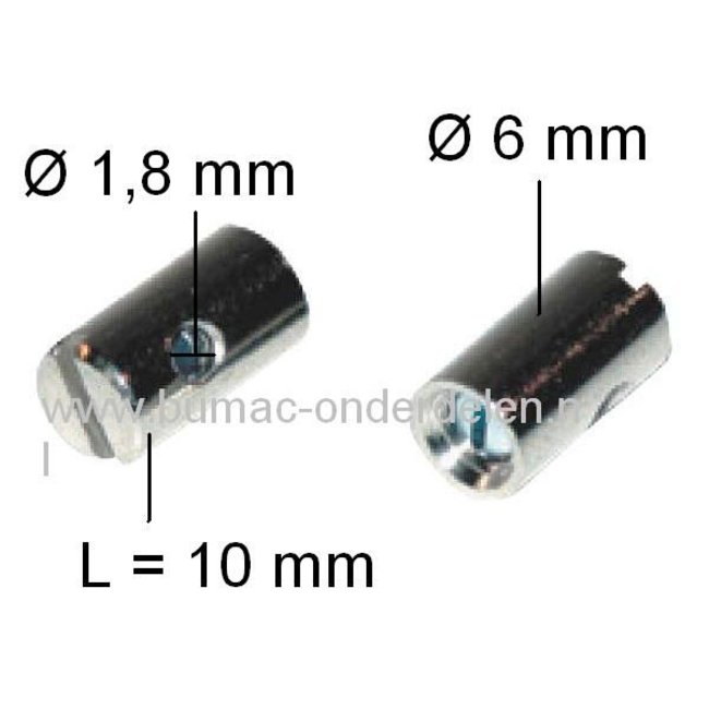 Schroefton voor Binnenkabel T/m Ø 1,8 mm voor het zelf Samenstellen van een Bedieningskabel Gaskabel - Chokekavel - Remkabel - Stuurkabel, Schroefton met Oog - Z Haak of Ton