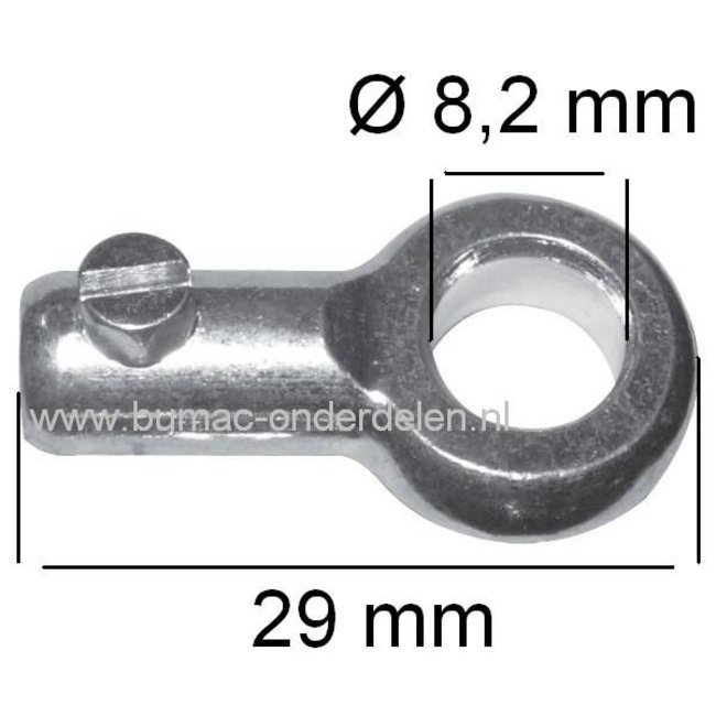 Kabelbevestiging met Oog Ø 8,2 mm voor Kabels T/m Ø 2,5 mm dik Schroefton op Zitmaaier, Trekker, Grasmaaier, Frontmaaier, Minikraan, Shovel, Bobcat, Skelter, Cart, Brommer van Kubota, Iseki, Shibaura, Honda, Johndeere