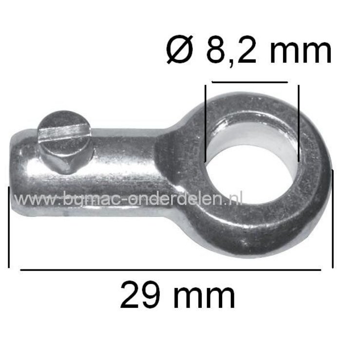Kabelbevestiging met Oog Ø 8,2 mm voor Kabels T/m Ø 2,5 mm dik Schroefton op Zitmaaier, Trekker, Grasmaaier, Frontmaaier, Minikraan, Shovel, Bobcat, Skelter, Cart, Brommer van Kubota, Iseki, Shibaura, Honda, Johndeere