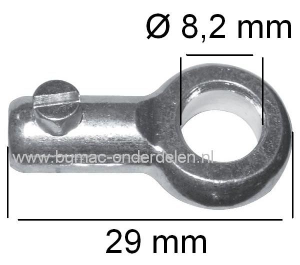 Kabelbevestiging met Oog Ø 8,2 mm voor Kabels T/m Ø 2,5 mm dik Schroefton op Zitmaaier, Trekker, Grasmaaier, Frontmaaier, Minikraan, Shovel, Bobcat, Skelter, Cart, Brommer van Kubota, Iseki, Shibaura, Honda, Johndeere
